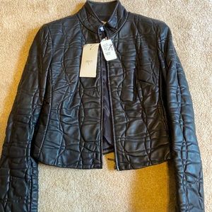 Black leather jacket, Armani Collection, size 6